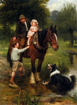 動物 Painting - 救いの手 牧歌的な子供たち アーサー ジョン エルスリー ペットの子供たち
